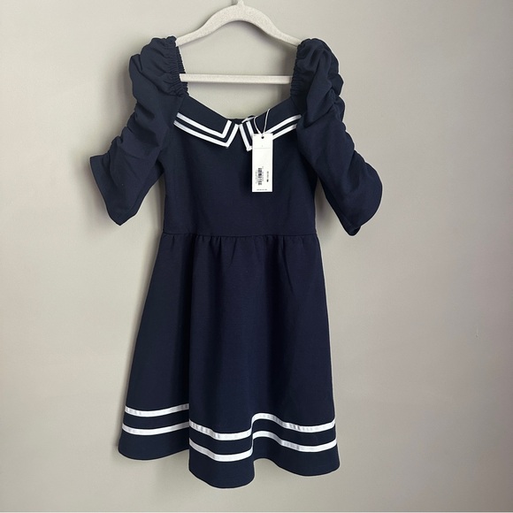 NWT Janie and Jack Nautical Sailor Maritime RUCHED SLEEVE PONTE DRESS Navy 7 - Picture 3 of 8